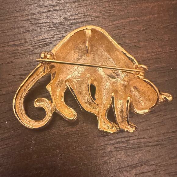 VTG Park Lane Brooch Leopard Jaguar Cat Pin Pendant Black Enamel Gold Crystal - Picture 7 of 15